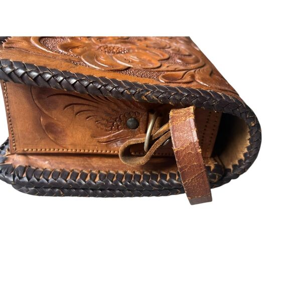 Vintage Hand Tooled Leather Crossbody Bag Eagle Floral Design Thelma - Picture 5 of 13